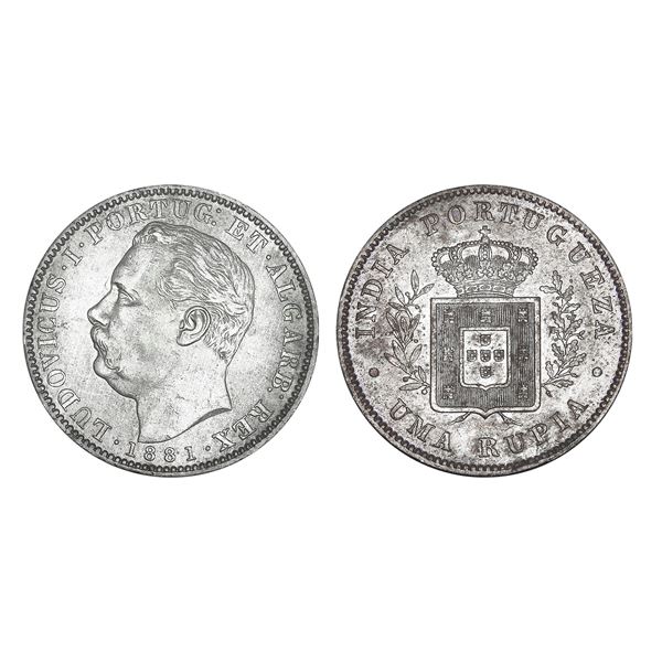 Portuguese India Louis I Silver Uma Rupia 11.60 g – Extra Fine+, Very Scarce
