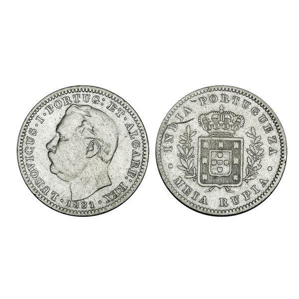 Portuguese India Louis I Silver ½ Meia Rupia 5.60 g – Very Fine+