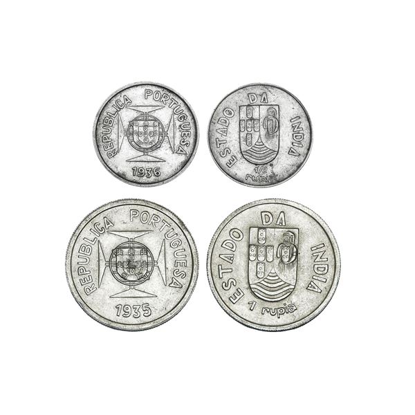 Portuguese India Silver Uma Rupia & ½ Rupia Set 1935 CE – Uncirculated & Extra Fine+, Scarc