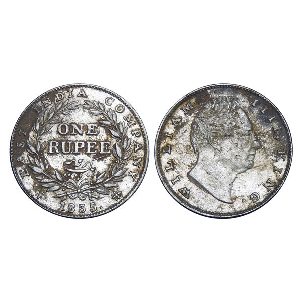 East India Company William IV Silver Rupee 1835 Bombay Mint – Almost Uncirculated, Very Sca