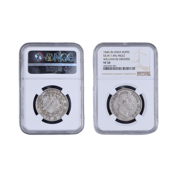 British India William IV–Victoria 1840 Mule Coin – VF30, Very Rare