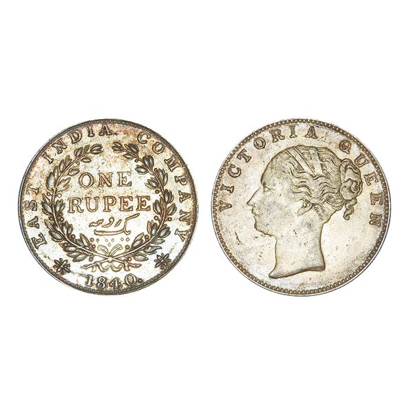 East India Company Victoria Queen Silver Rupee 1840 Madras Mint – Almost Uncirculated, Rare