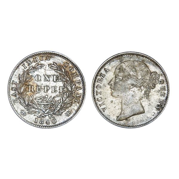 East India Company Victoria Queen Silver Rupee 1840 Calcutta Mint – Extra Fine, Very Rare