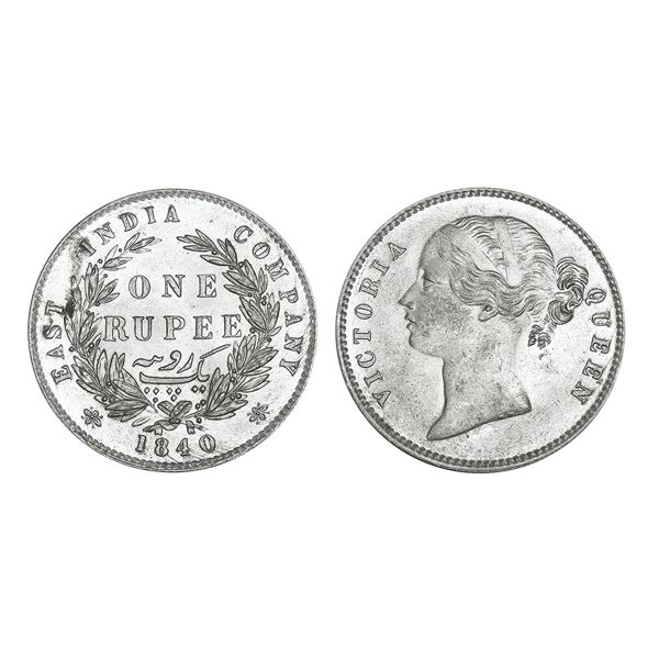 East India Company Victoria Queen Silver Rupee 1840 Calcutta Mint – Uncirculated, Very Scar