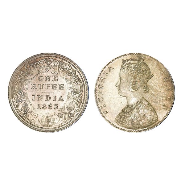 British India Victoria Queen Silver Rupee 1862 Bombay Mint – Very Fine+, Rare