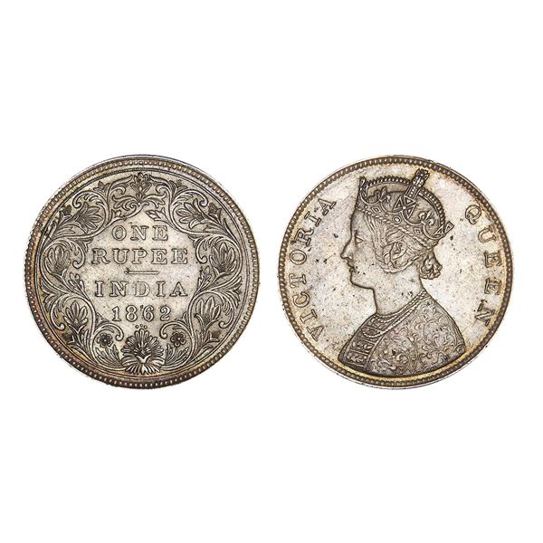 British India Victoria Queen Silver Rupee 1862 Bombay Mint – Extra Fine, Very Scarce