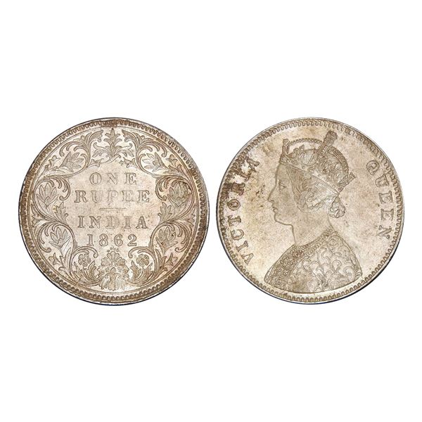 British India Victoria Queen Silver Rupee 1862 Bombay Mint – Extra Fine, Very Scarce