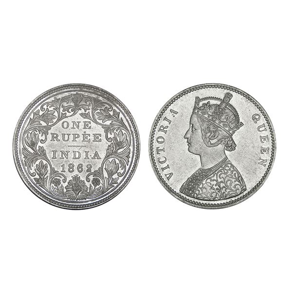 British India Victoria Queen Silver Rupee 1862 Bombay Mint – Extra Fine, Very Scarce