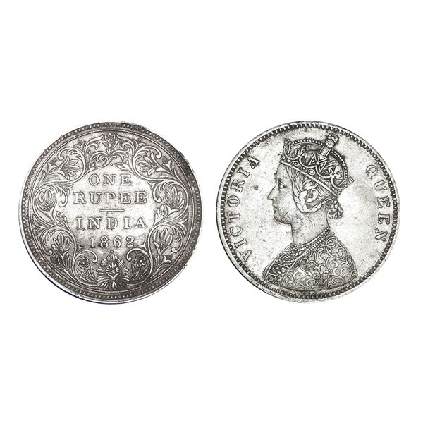 British India Victoria Queen Silver Rupee 1862 Bombay Mint – Extra Fine, Very Scarce
