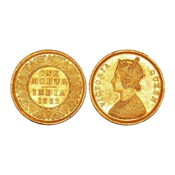 British India Victoria Queen 1862 Gold Mohur Calcutta Mint Pridmore#06 – Almost Uncirculate