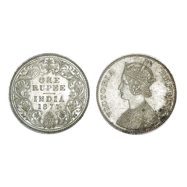 British India Victoria Empress Silver Rupee 1877 Bombay Mint – Extra Fine+, Very Scarce