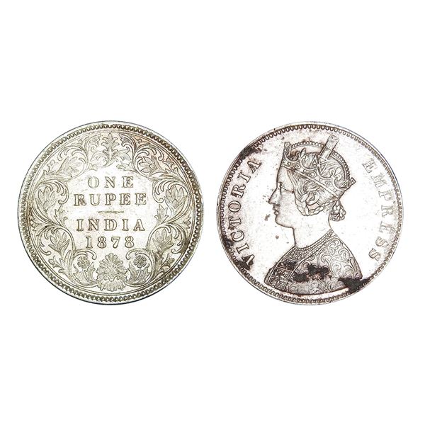 British India Victoria Empress Silver Rupee 1878 Calcutta Mint – Extra Fine, Very Scarce