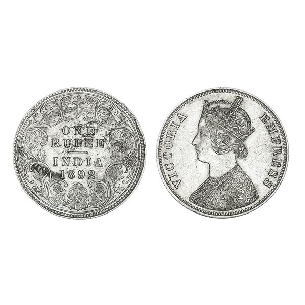 British India Victoria Empress Silver Rupee 1892 Calcutta Mint – Extra Fine+, Scarce
