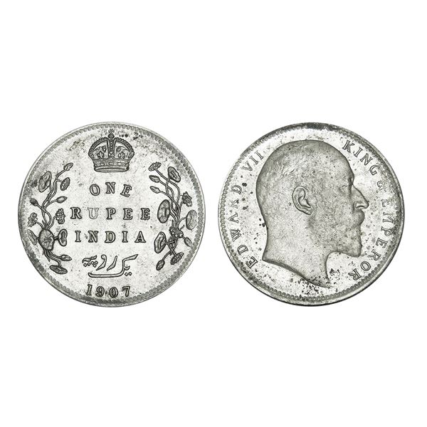 British India Edward VII Silver Rupee 1907 Calcutta Mint – Uncirculated, Scarce