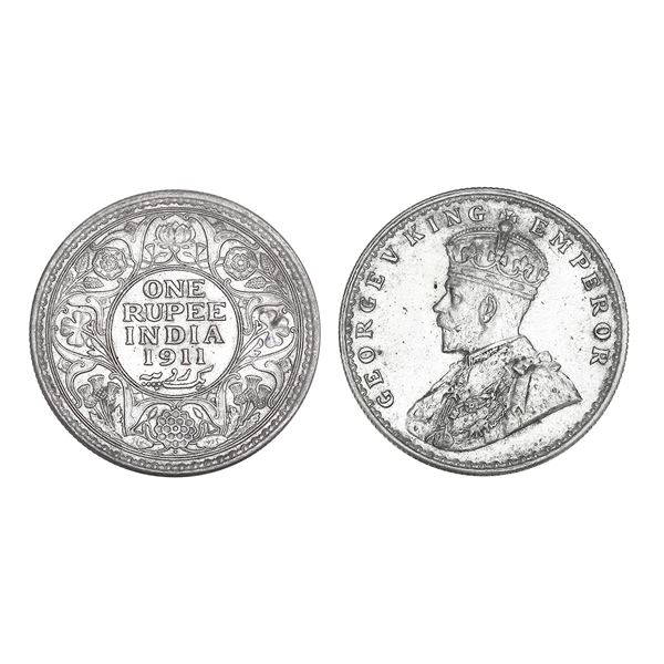 British India George V Silver Rupee 1911 Pig Type Bombay Mint – Uncirculated, Scarce