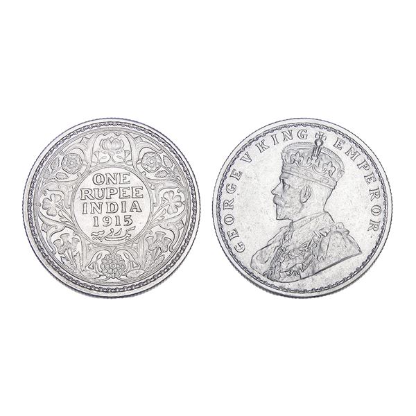 British India George V Silver Rupee 1915 Calcutta Mint – Uncirculated, Scarce