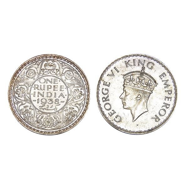 British India George VI Silver Rupee 1938 Bombay Mint – Uncirculated, Rare