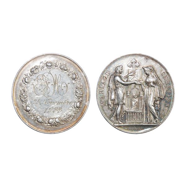 France Silver Wedding Medal 1880 Monnaie de Paris – Uncirculated, Rare