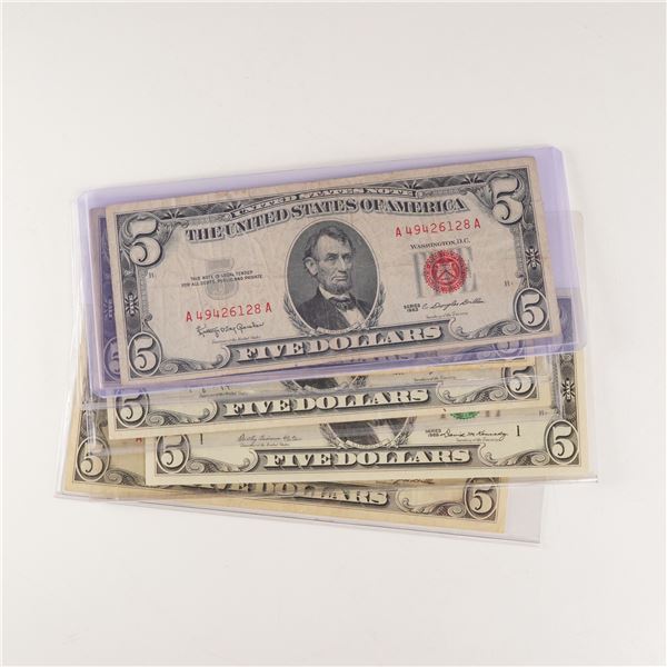 5pc 1963 and 1969 U.S. $5 Notes Silver Certificates
