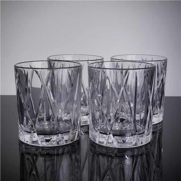 4 Orrefors City Crystal Old Fashioned Glasses with Original Box