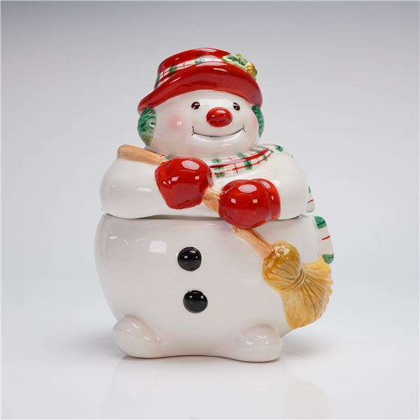Fitz and Floyd Plaid Christmas Snowman Lidded Candy Jar