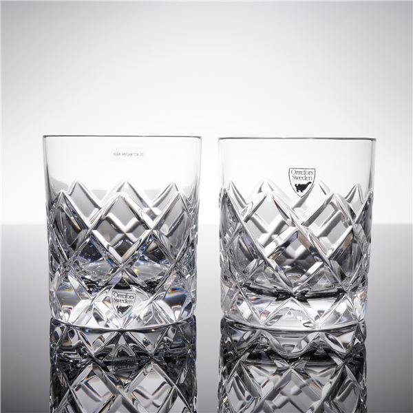 Pair of Orrefors Peak Double Old Fashioned Crystal Glasses