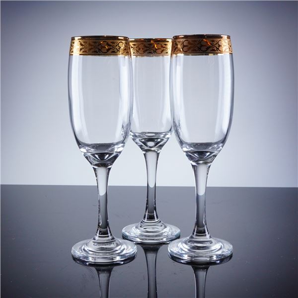 3pc Gold Rim Champagne Flutes