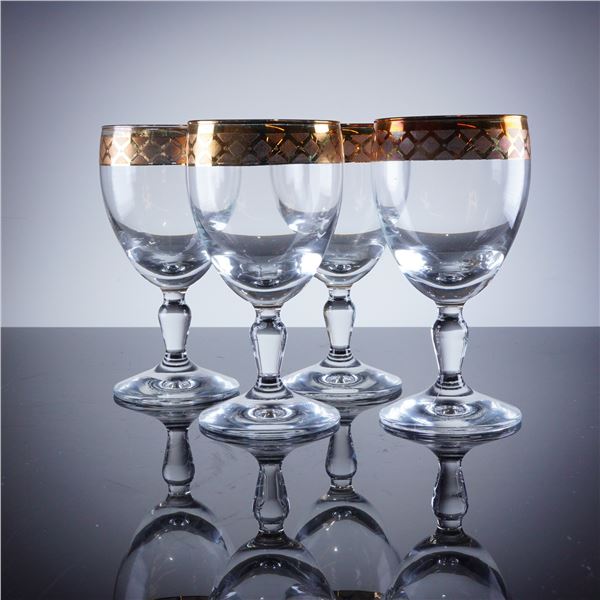 4pc Gold Rim Crystal Wine Glasses