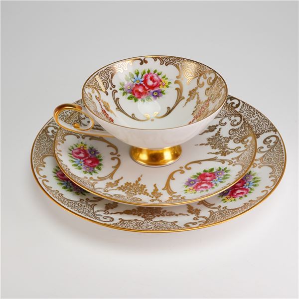 Alboth & Kaiser Porzellan Gilt and Floral Trio Tea Set