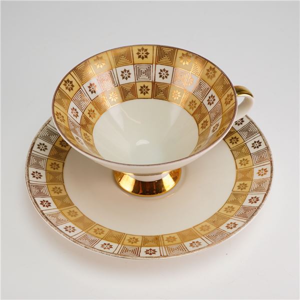 2pc Mitterteich Bavaria Porcelain Tea Set, Geometric Gilt