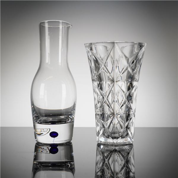 A Two-Piece Orrefors Crystal Pitcher and Vase