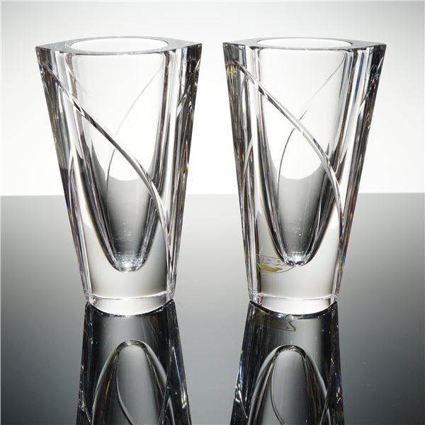 Pair of Orrefors Crystal Vases, Marin Swirl