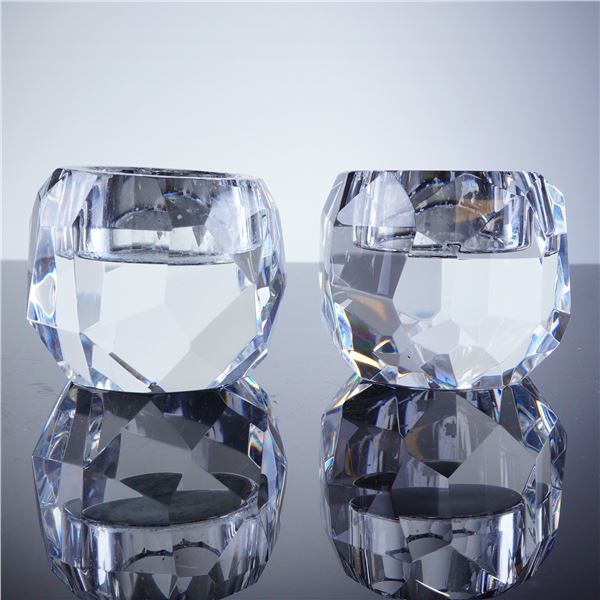 Pair of Oleg Cassini Faceted Crystal Candle Holders, Jackie