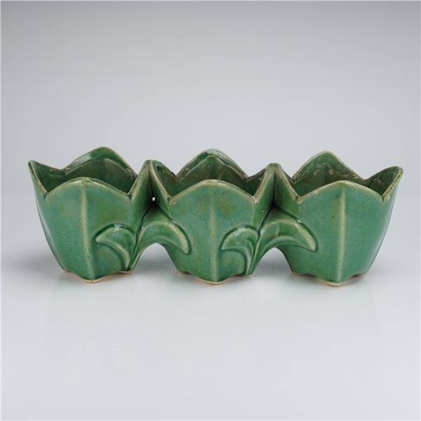 McCoy Green Pottery Triple Tulip Planter