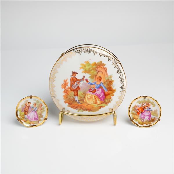 3pc Limoges France Porcelain Decorative Items in the Fragonard Style