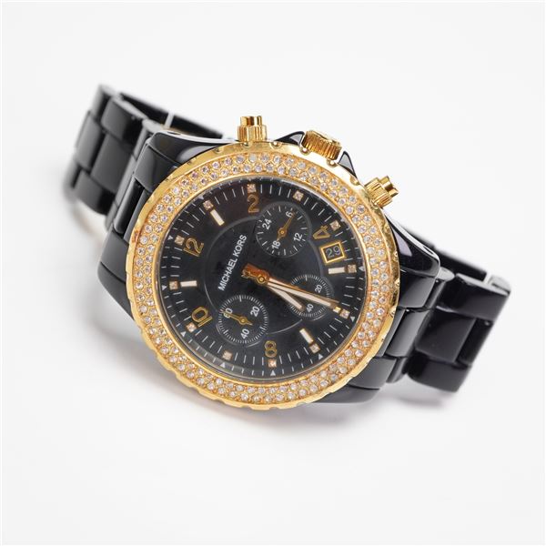 Michael Kors Madison MK5301 Black Acetate Pave Chronograph Watch