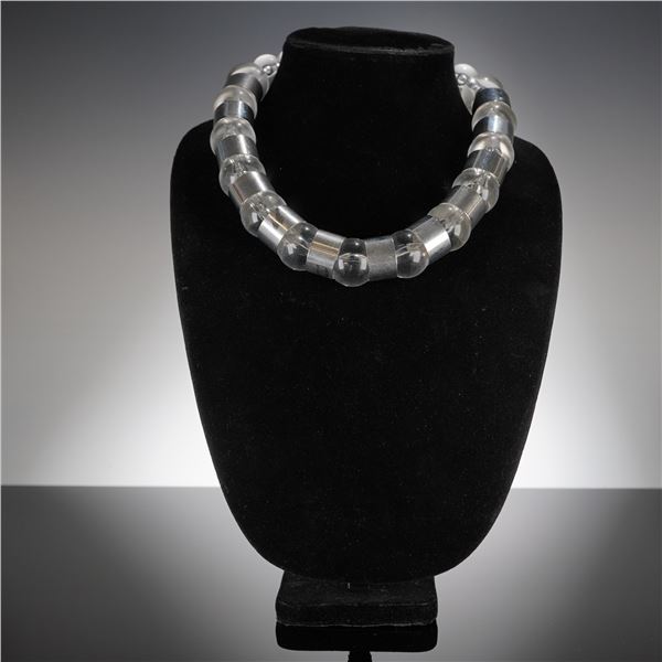 Modernist Clear Bead and Silver-Tone Spacer Necklace