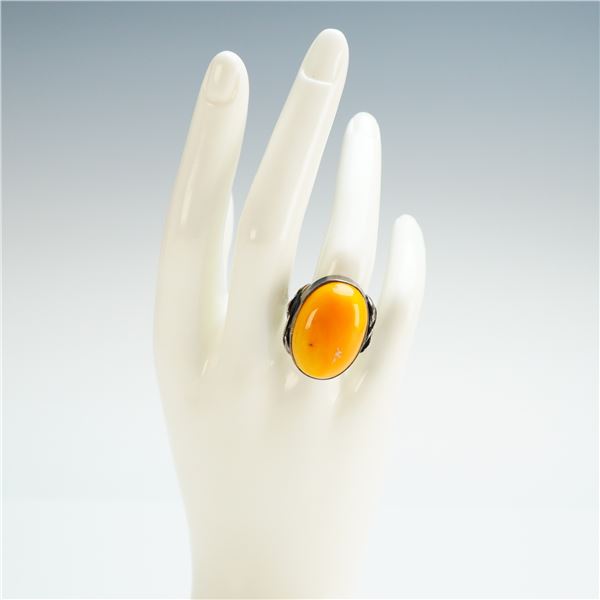 Sterling Silver Ring with Egg Yolk Amber