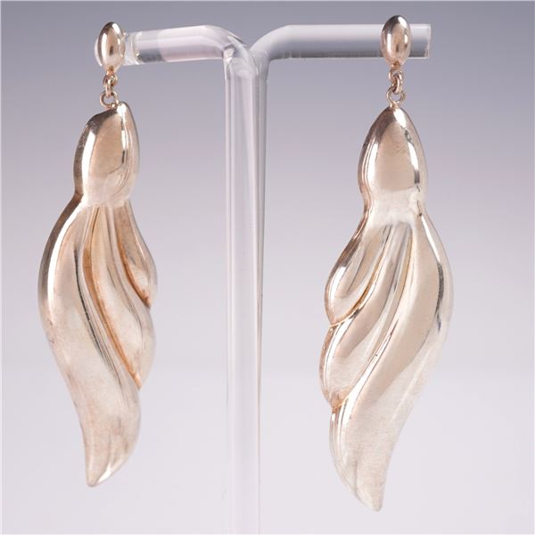 Pair of Sterling Silver Sculptural Abstract Drop Earrings