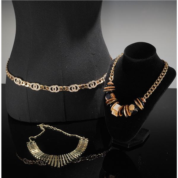 A Trio of ALDO Gold-Tone Costume Jewelry, Including Belt and Necklaces