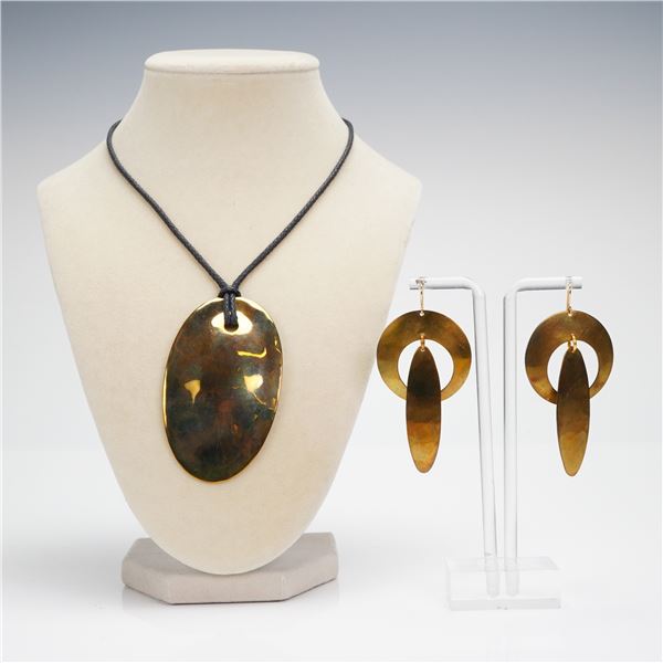 3pc RLM Studio Robert Lee Morris Modernist Pendant Necklace & Earrings