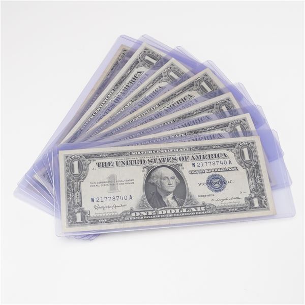 7pc 1957, 1957 A&B U.S. Silver Certificate One Dollar Notes