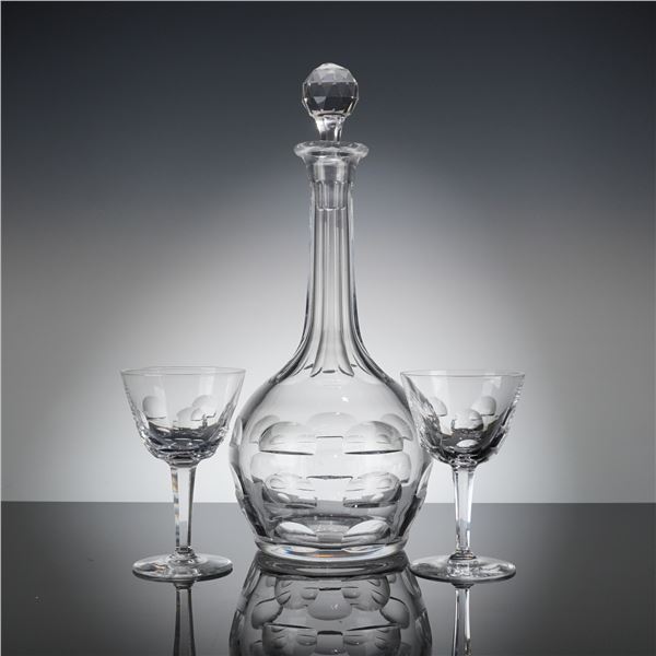 3pc Cut Crystal Decanter and Wine Glasses Set