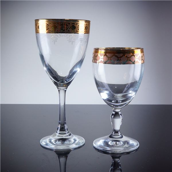 2pc Gold Rim Crystal Glassware
