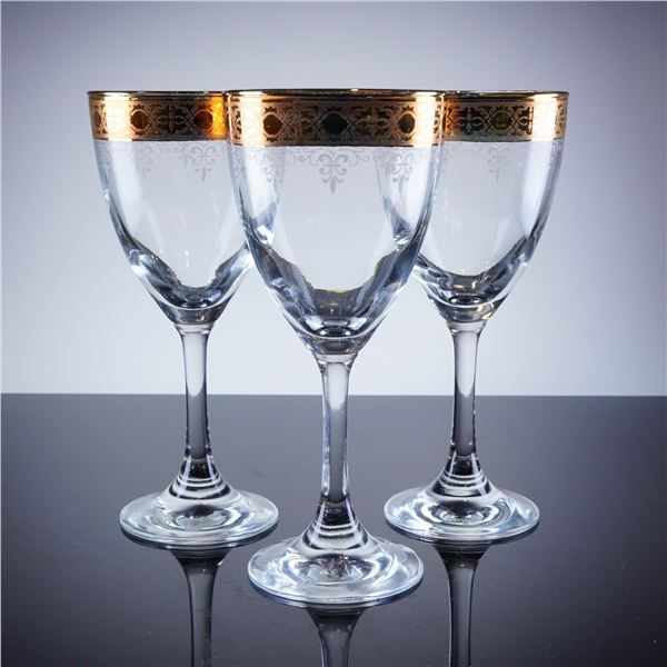 3pc Gold Rim Crystal Wine Glasses