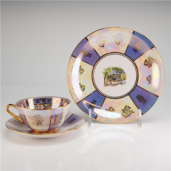 Gerold Porzellan Bavaria Trio Tea Set, Kupferhammer Lusterware