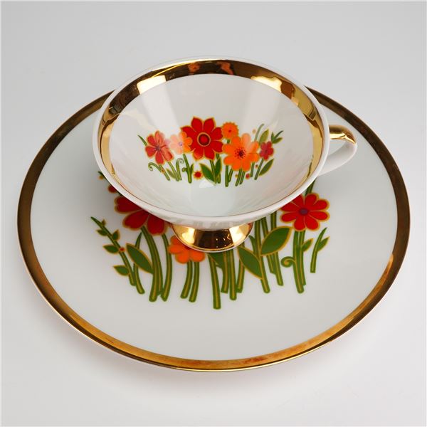 2pc Mitterteich Bavaria Porcelain Tea Set, Mid-Century Floral