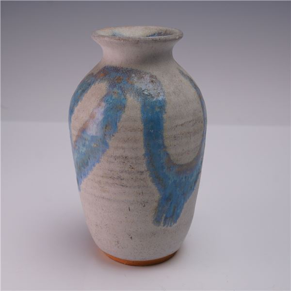 Studio Pottery Stoneware Vase with Blue Streaked Glaze