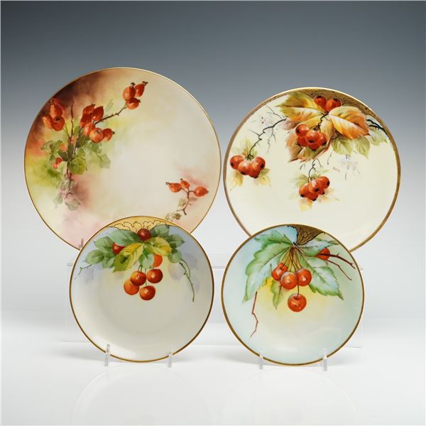 4pc Bavarian Porcelain Cabinet Plates, Botanical Decoration