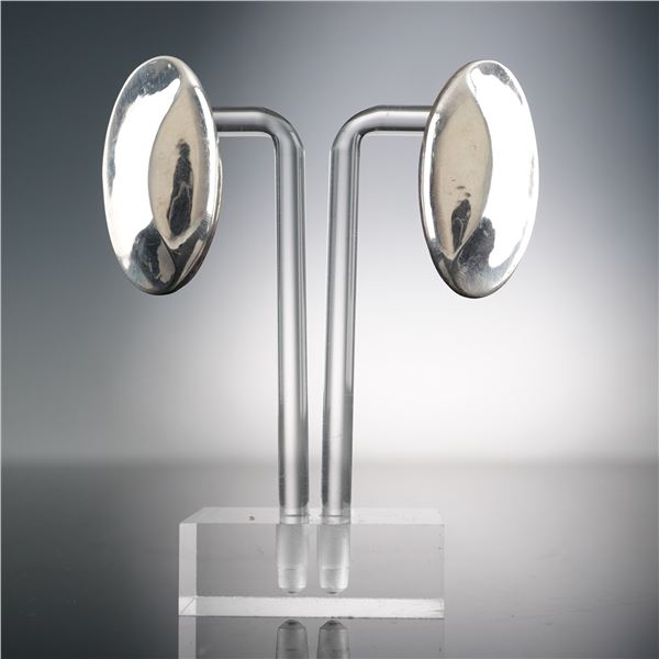 Sterling Silver Domed Oval Disc Earrings